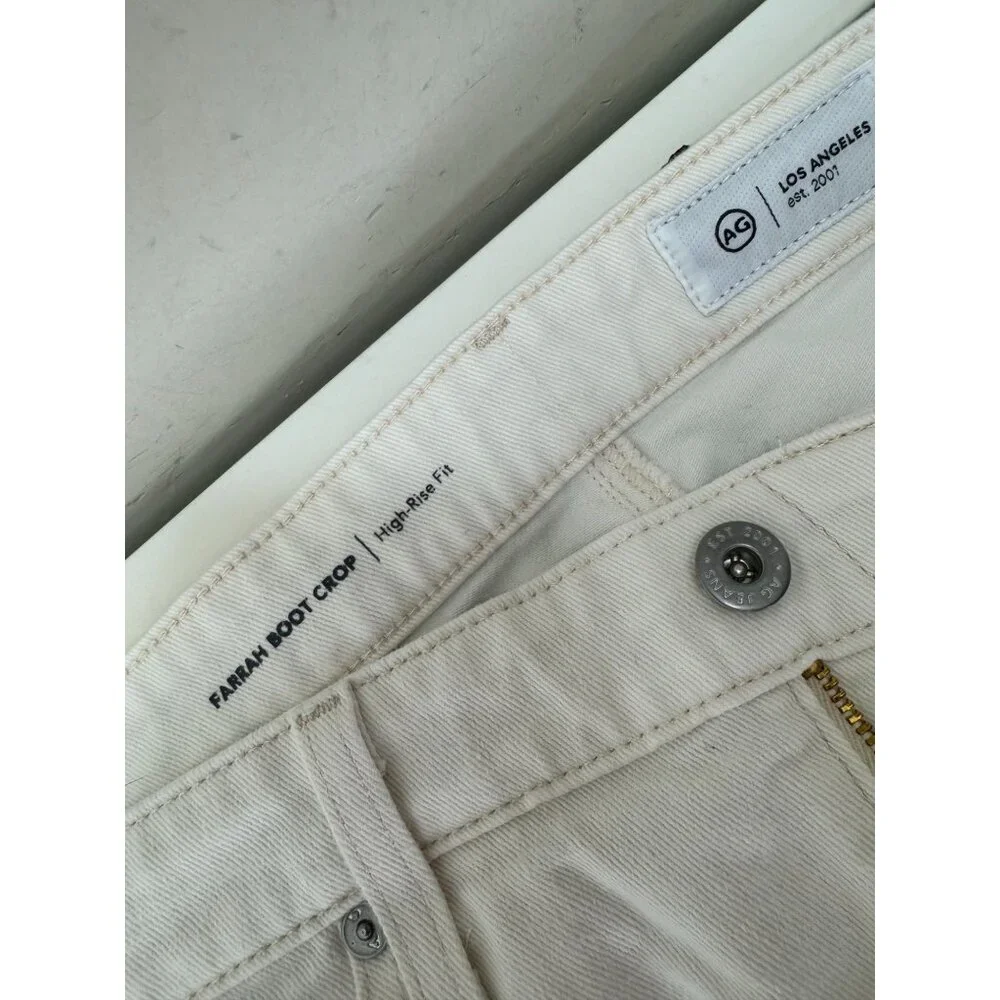 AG Adriano Goldschmied Farrah Boot Crop Jeans 32 High Rise Cream White Wide Leg - Picture 10 of 13